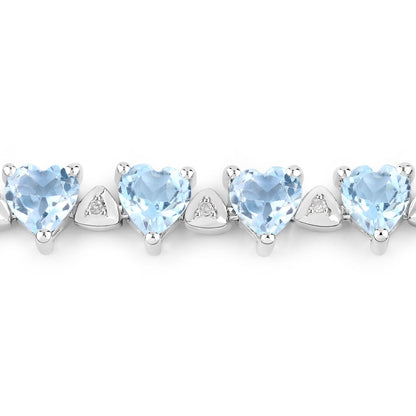Heart Blue Topaz & Diamond Prong Silver Tennis Bracelet