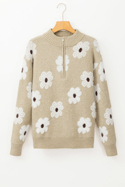 Threaded Pear Maria Floral Half Zip Drop Shoulder Sweater