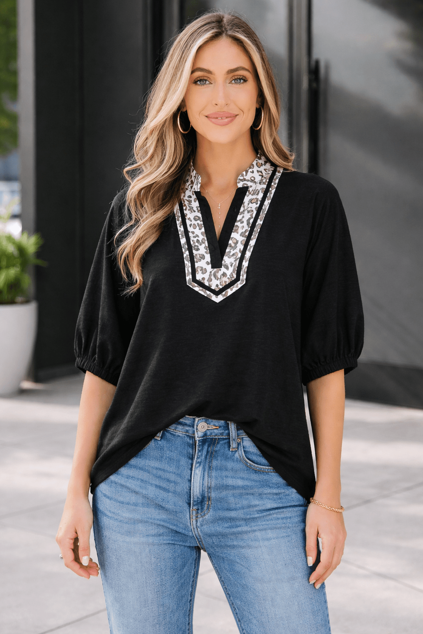 Keziah Sleeve Patchwork Trim Blouse