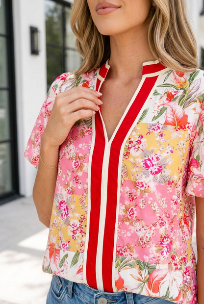 Threaded Pear Katherine Sleeve Floral Blouse