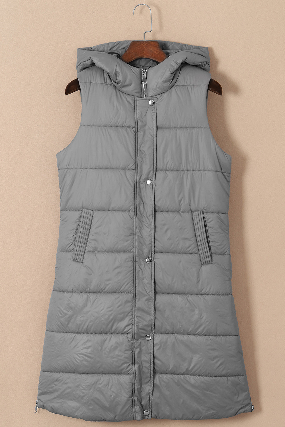 Threaded Pear Black Hooded Long Quilted Vest PLUS Coat