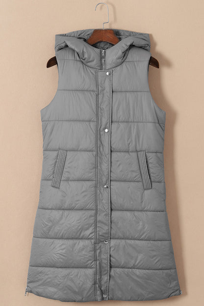 Threaded Pear Black Hooded Long Quilted Vest PLUS Coat