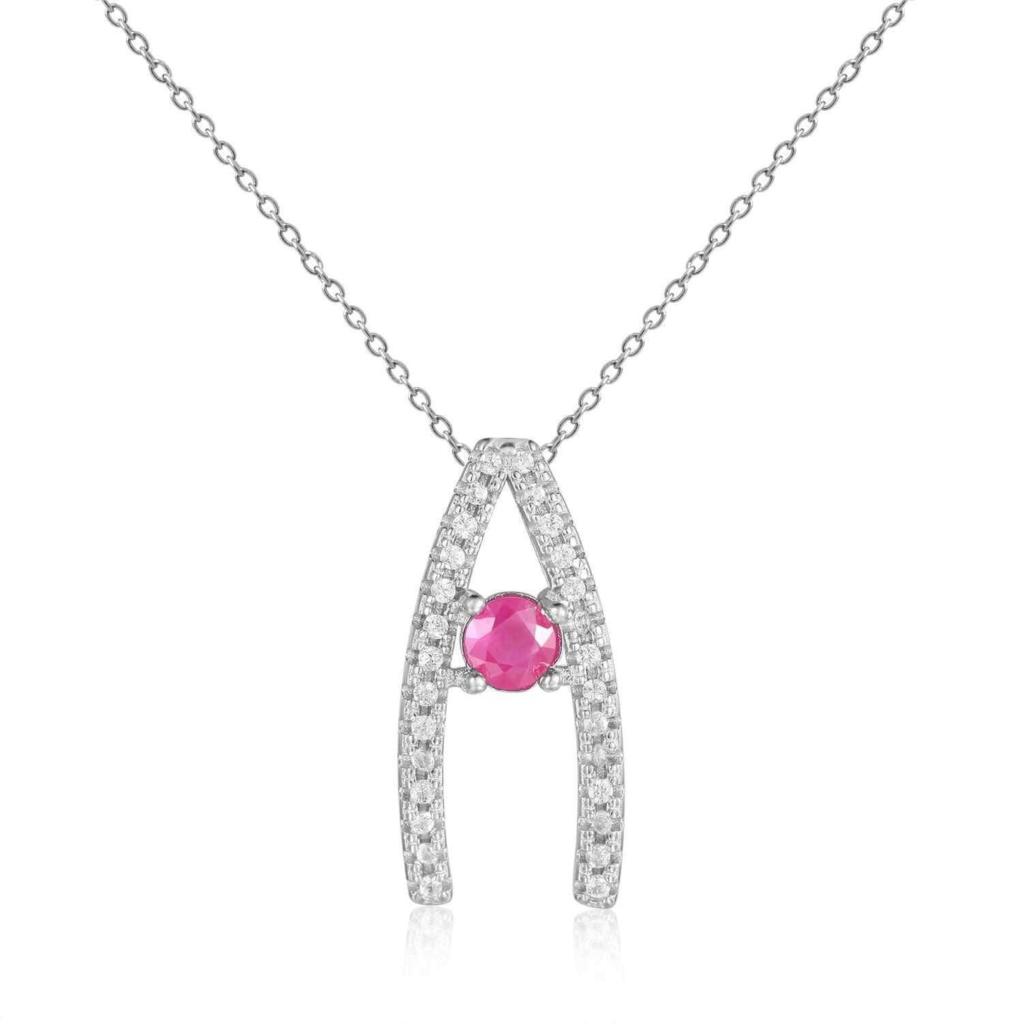 Ruby Letter "A" Round Shaped Necklace