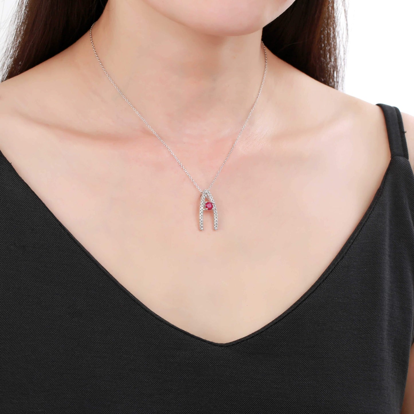 Ruby Letter "A" Round Shaped Necklace