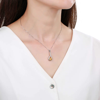 Citrine Round Pendant Necklace