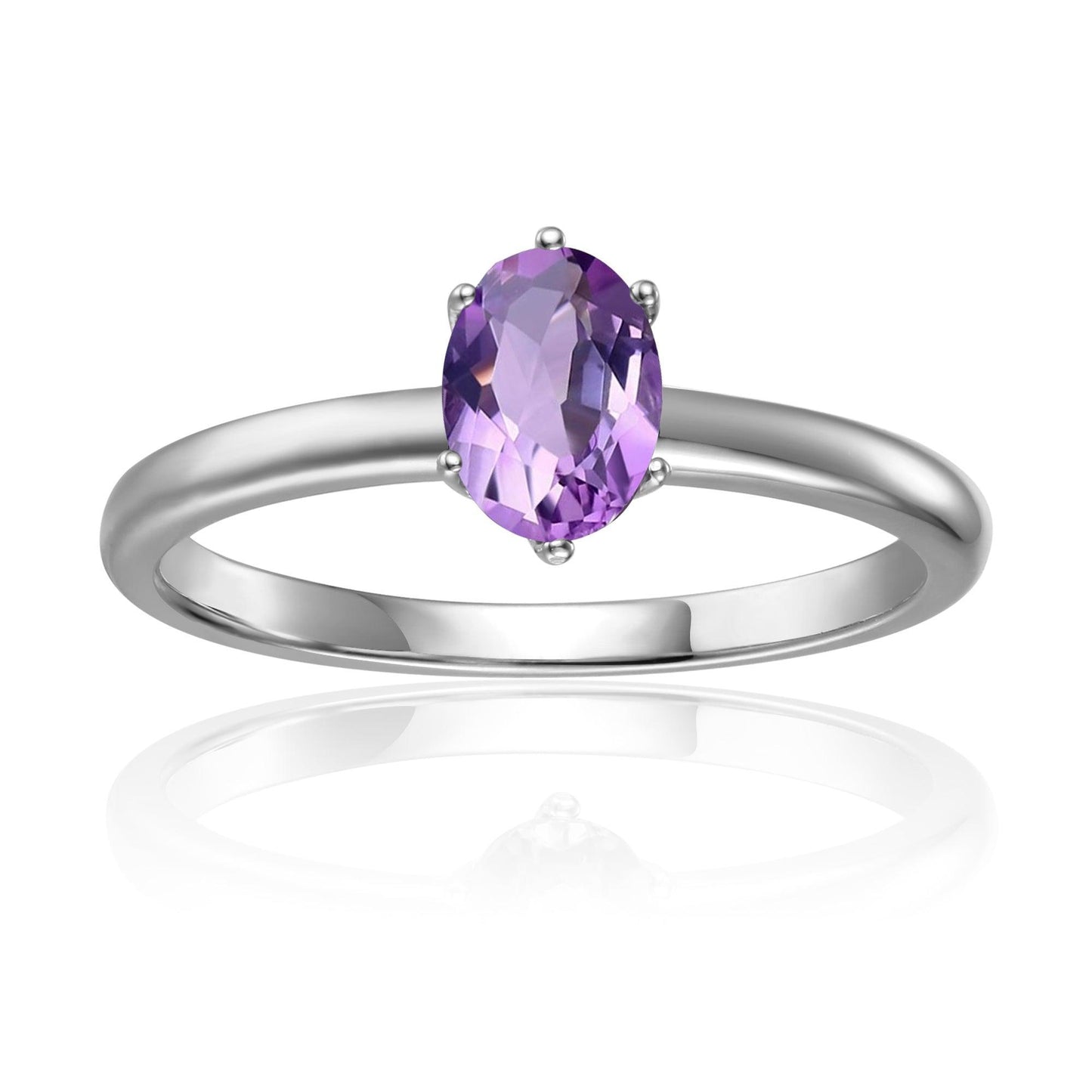 1 Ct Oval Purple Amethyst Prong Silver Solitaire Ring