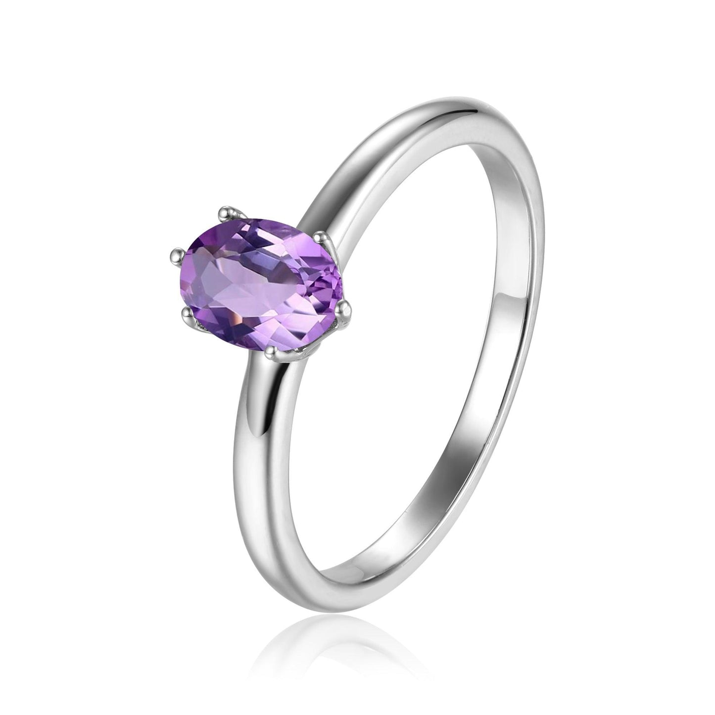 1 Ct Oval Purple Amethyst Prong Silver Solitaire Ring