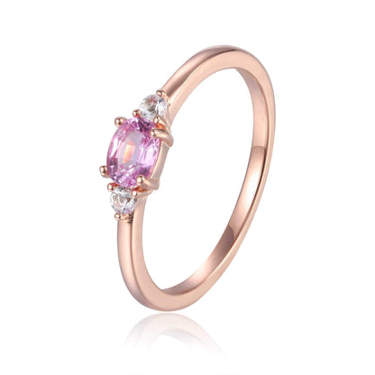 0.53 Oval Pink Sapphire and White Sapphire Prong Silver Three Stone Ring