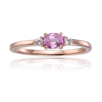 0.53 Oval Pink Sapphire and White Sapphire Prong Silver Three Stone Ring