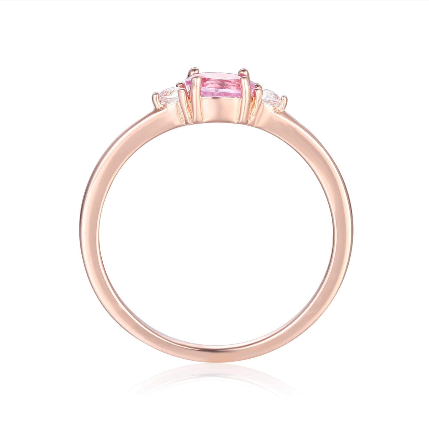 0.53 Oval Pink Sapphire and White Sapphire Prong Silver Three Stone Ring
