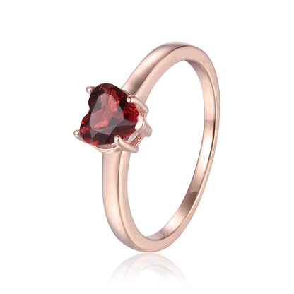 1.00 Ct Heart Red Garnet Prong Silver Solitaire Ring
