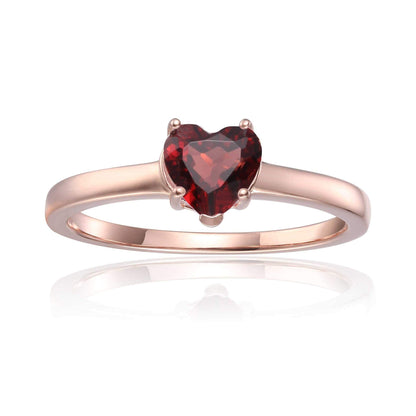 1.00 Ct Heart Red Garnet Prong Silver Solitaire Ring
