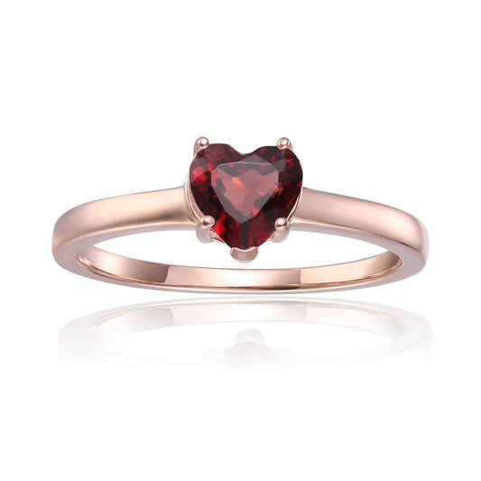 1.00 Ct Heart Red Garnet Prong Silver Solitaire Ring
