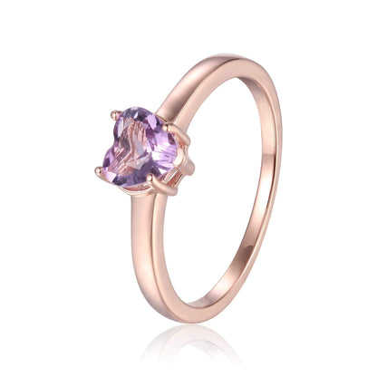 0.85 Ct Heart Pink Amethyst Prong Silver Solitaire Ring
