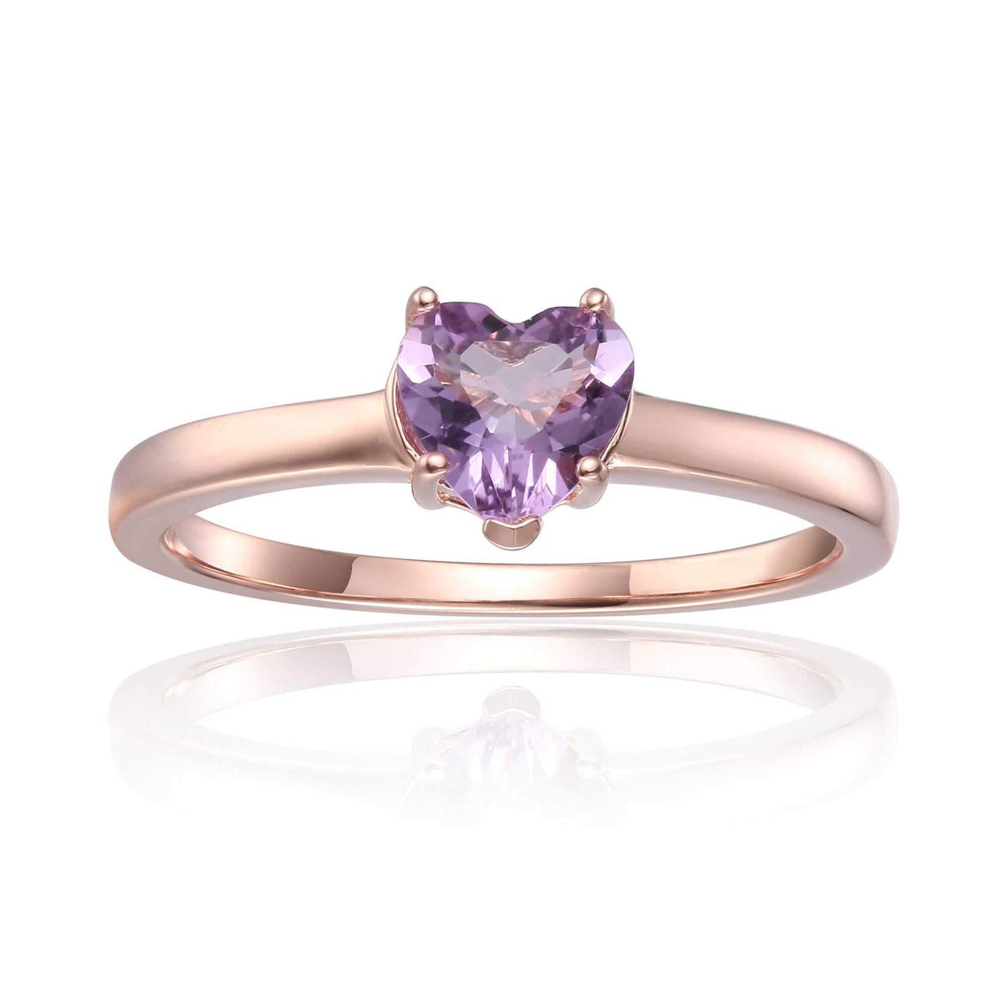 0.85 Ct Heart Pink Amethyst Prong Silver Solitaire Ring