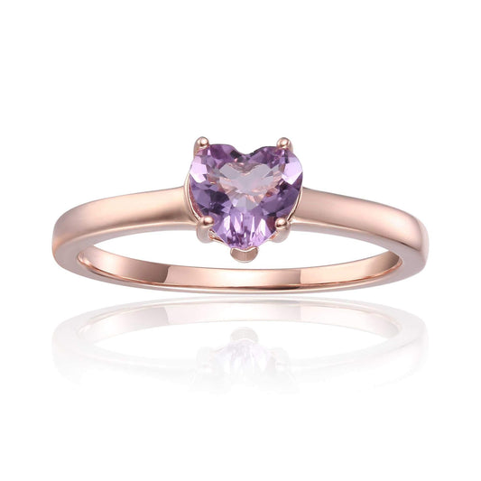 0.85 Ct Heart Pink Amethyst Prong Silver Solitaire Ring