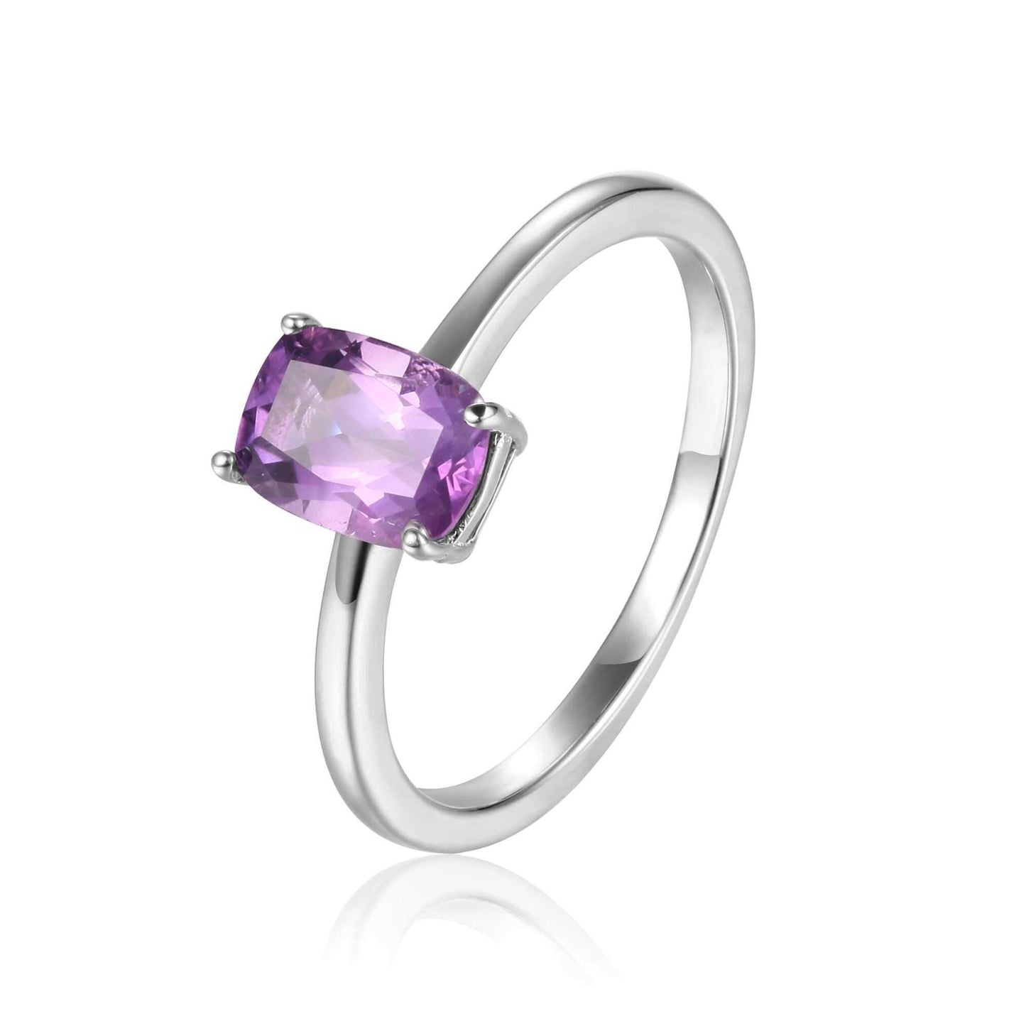 0.85 Ct Cushion Purple Amethyst Prong Silver Solitaire Engagement Ring