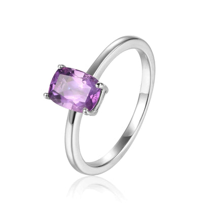 0.85 Ct Cushion Purple Amethyst Prong Silver Solitaire Engagement Ring