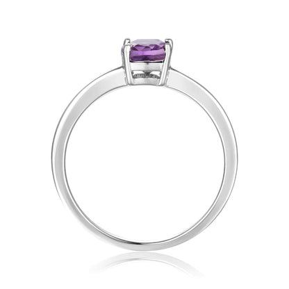 0.85 Ct Cushion Purple Amethyst Prong Silver Solitaire Engagement Ring
