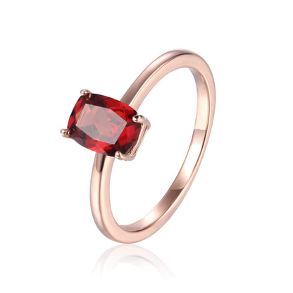 1.00 Ct Cushion Red Garnet Prong Silver Solitaire Ring