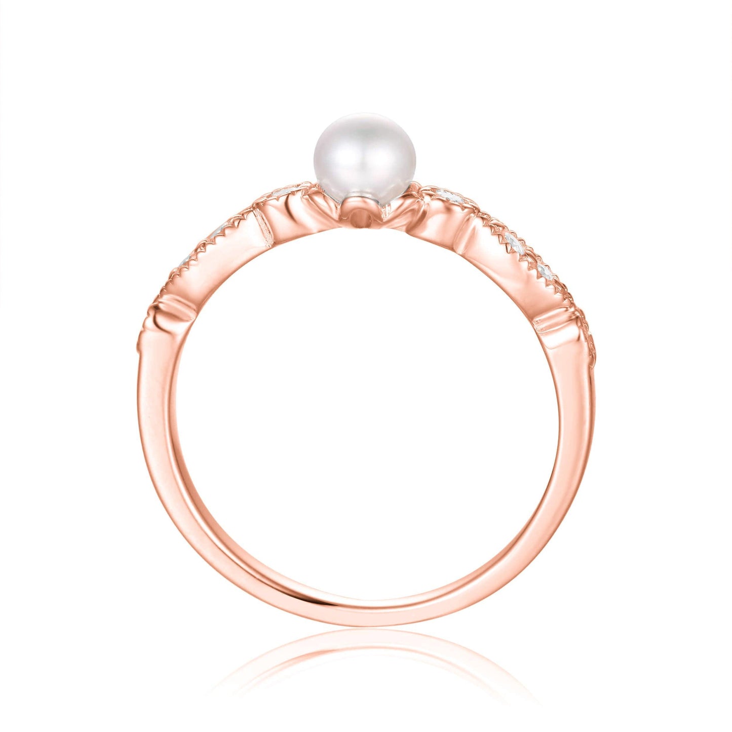 Fresh Water Round White Pearl Rose Gold Plated Silver Half Eternity Ring