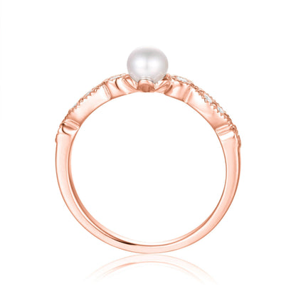 Fresh Water Round White Pearl Rose Gold Plated Silver Half Eternity Ring