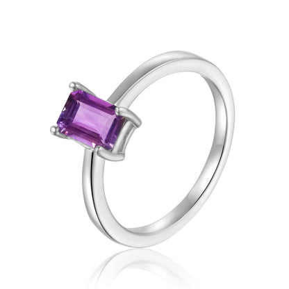 Amethyst Emerald Cut Solitaire Ring