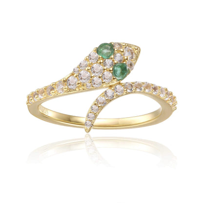 Round Green Emerald Prong Yellow Gold Over Silver Snake Bypass Ring