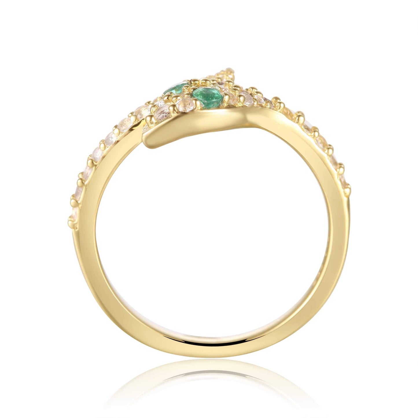 Round Green Emerald Prong Yellow Gold Over Silver Snake Bypass Ring