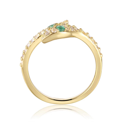 Round Green Emerald Prong Yellow Gold Over Silver Snake Bypass Ring
