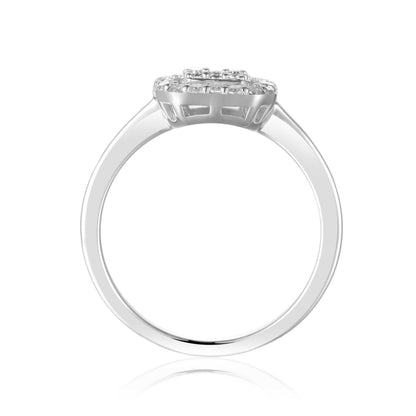 Baguette White Topaz Prong Sterling Silver Fashion Halo Ring