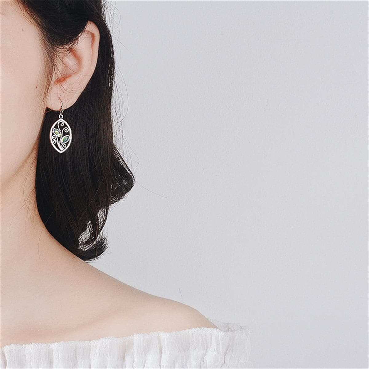 Moonstone & Silvertone Botany Dangle Earrings