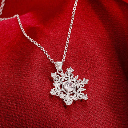 White Cubic Zirconia & Silvertone Snowflake Pendant Necklace