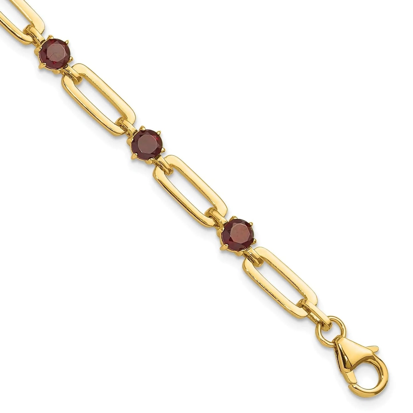 Sterling Silver and Genuine Red Garnet Paper Clip Bracelet