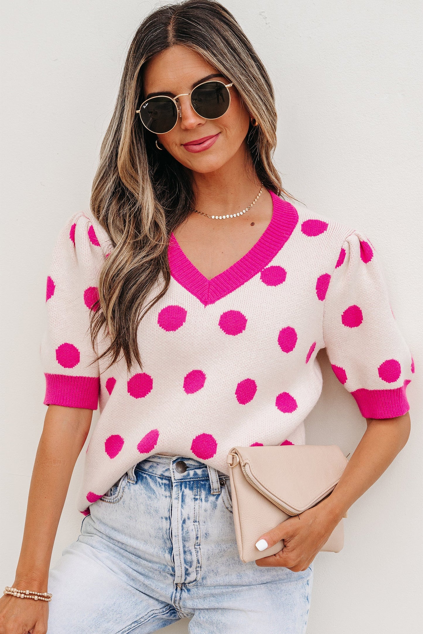 Threaded Pear Alexia Puff Short Sleeve Sweater