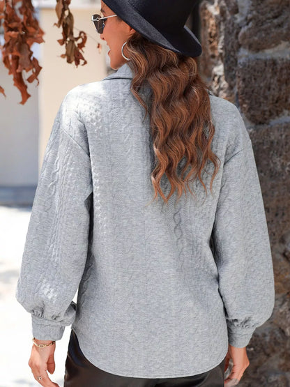 Cable Texture Puff Sleeve Loose Shacket