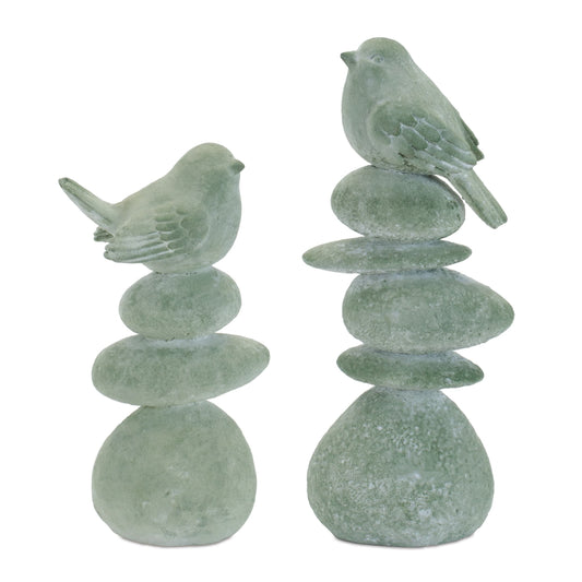 Melrose International Bird on Rock Stack Figurine (Set of 4)