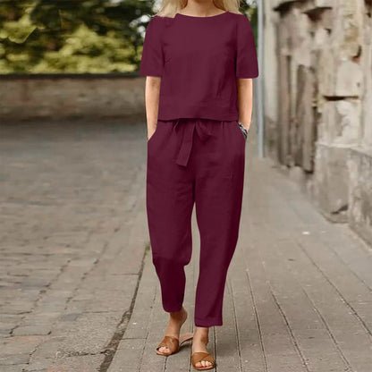 Wide-Leg Pants Two-Piece Set – Solid Color Casual Lounge Suit