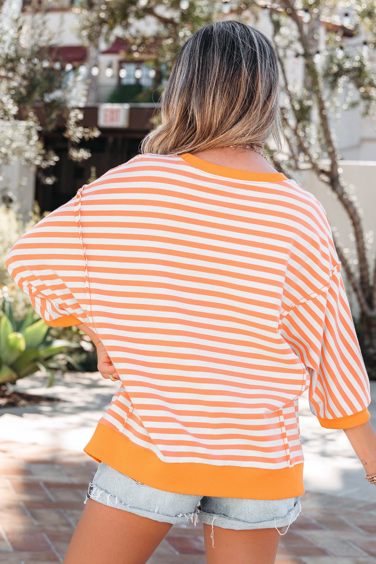 Threaded Pear Dulce Seam Patchwork Pullover Top