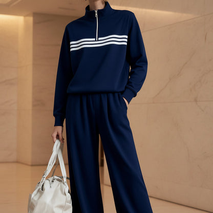 Women's Half-Zip Stripe Sweatshirt & Wide-Leg Pants Set