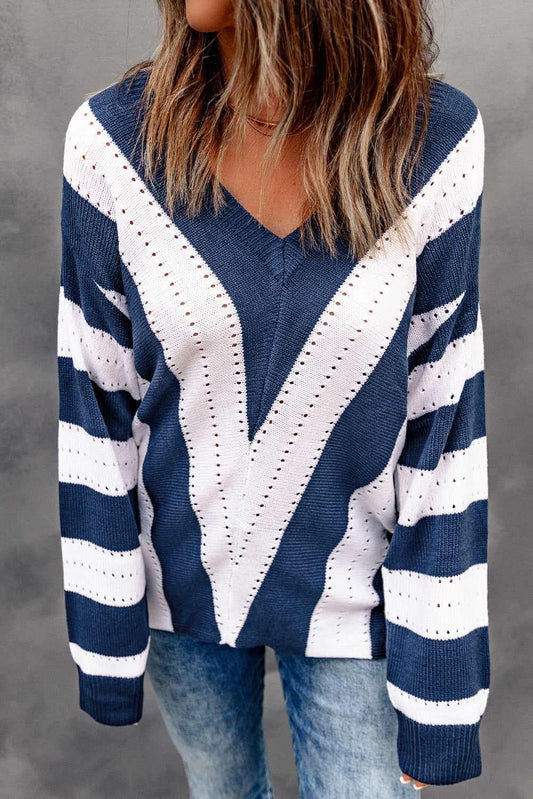 Threaded Pear Eleanor Striped Colorblock Knitted Sweater