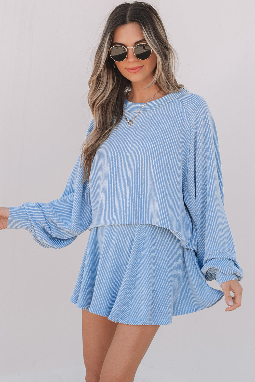 Threaded Pear Scarlett Corded Lantern Sleeve Top