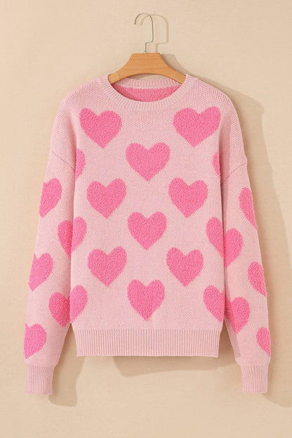 Cali Heart Jacquard Knit Sweater - Light Pink / L - 12/14