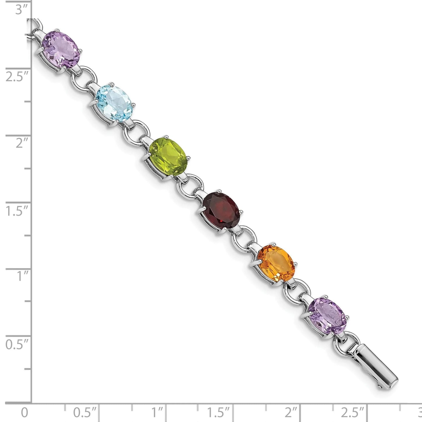 Oval Genuine Multi Stone Silver Bracelet