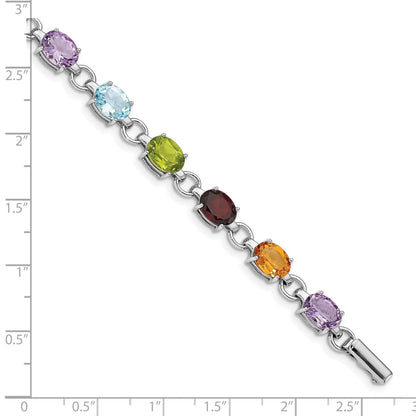 Oval Genuine Multi Stone Silver Bracelet