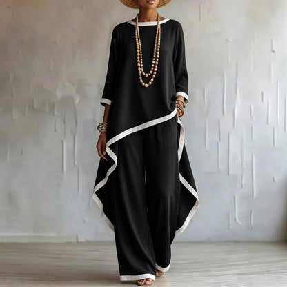 Women's Asymmetric Linen Tunic & Wide-Leg Pants Set