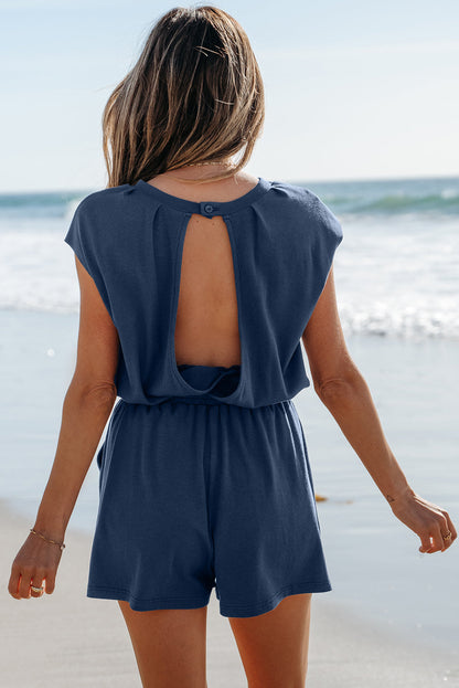 Threaded Pear Kassidy Knit Open Back Cap Sleeve Drawstring Romper