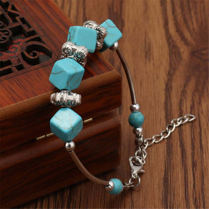 Turquoise & Silvertone Cube Charm Bracelet