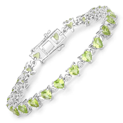 Heart Green Peridot & Diamond Prong Silver Box Clasp Tennis Bracelet