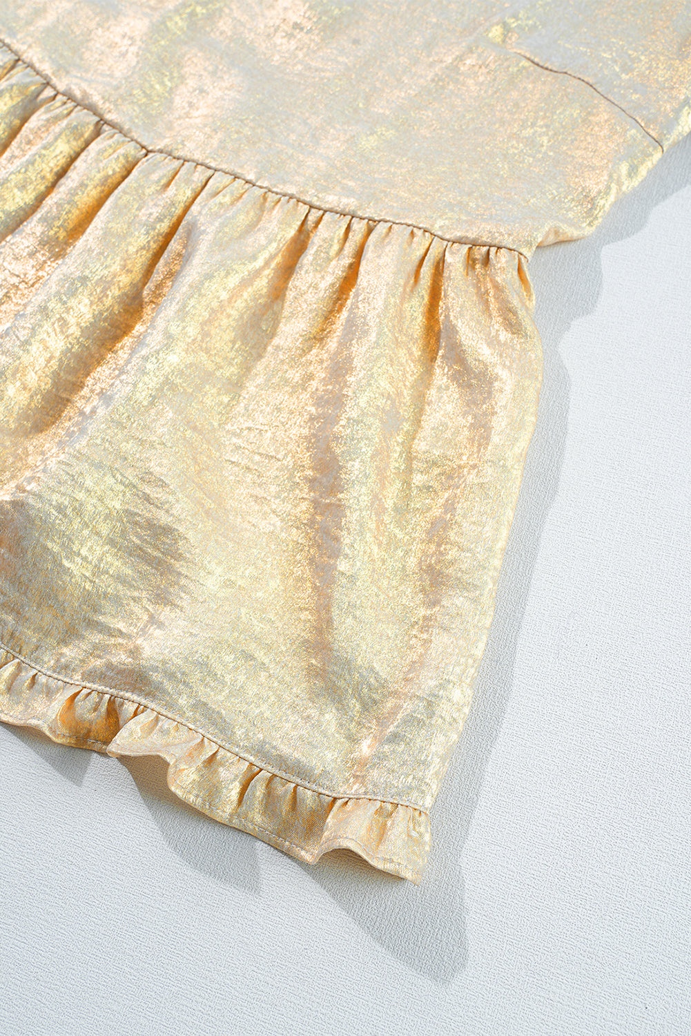 Threaded Pear Metallic Frilled V Neck Puff Sleeve Babydoll Blouse